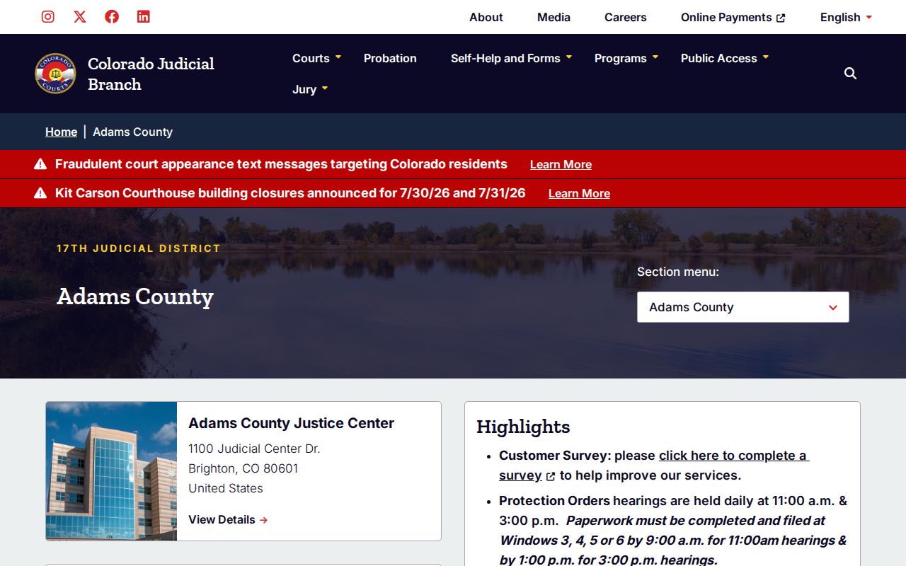 Adams County criminal court case records page