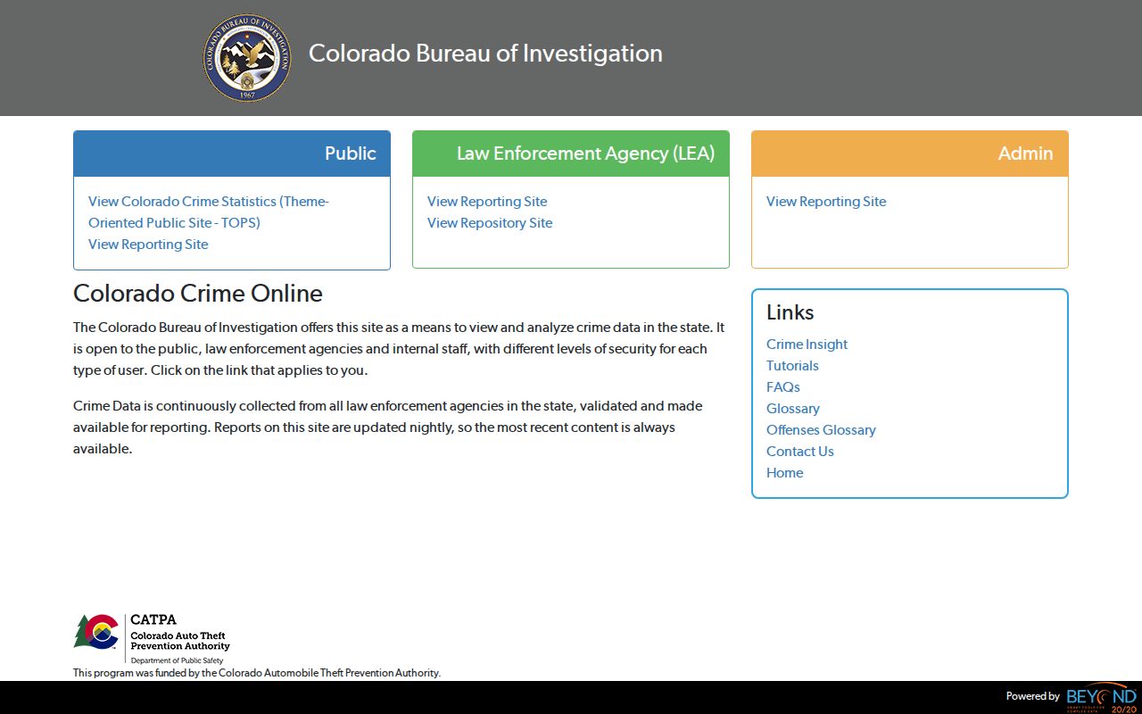 Colorado Bureau of Investigation crime statistics dashboard